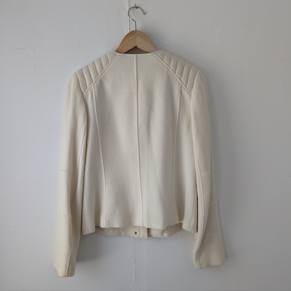 Vince Cream Wool Blend Blazer Jacket - Zipper Detail - Size 10 - Picture 7 of 16